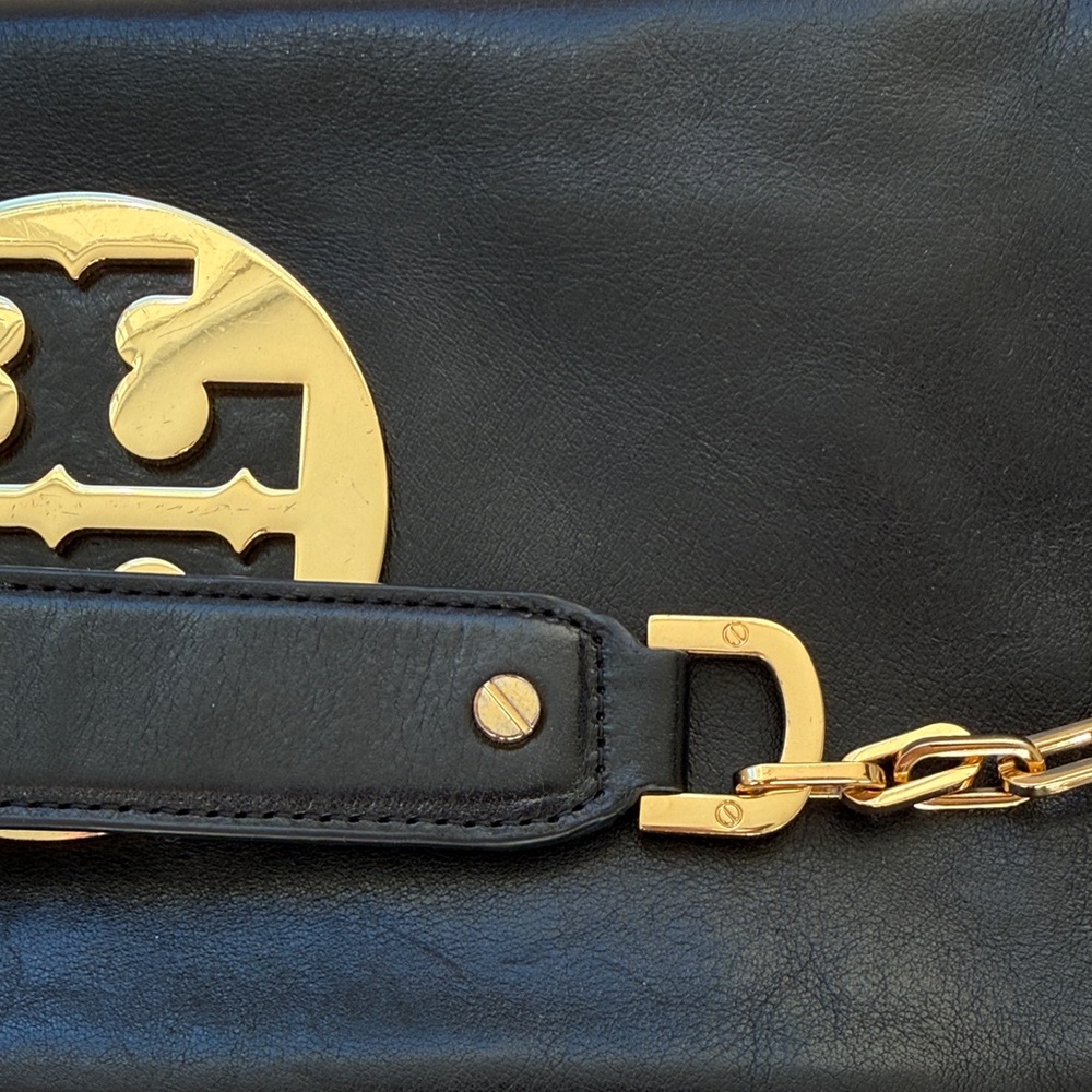 Tory Burch Black Leather Clutch with Gold Accent - Picture 6 of 8